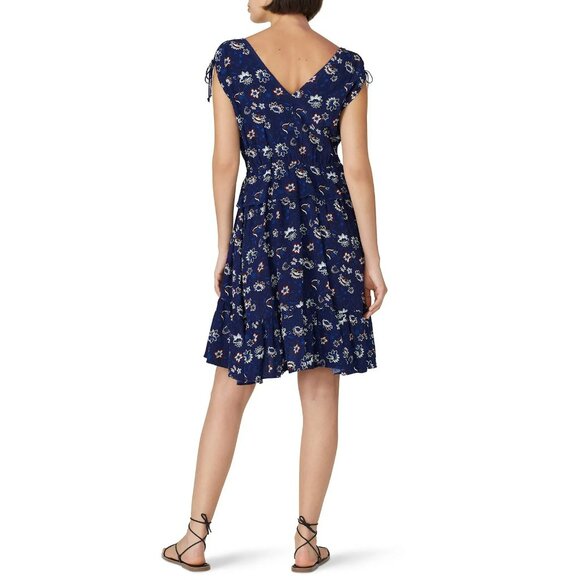 Thakoon Collective Navy Lotus Printed Dress Sz 6 V-Neck Ruffled High-Low Hem - Picture 9 of 10